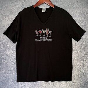 Cocktails 'Drinks Well With Others' Rhinestone T-Shirt, Size XL